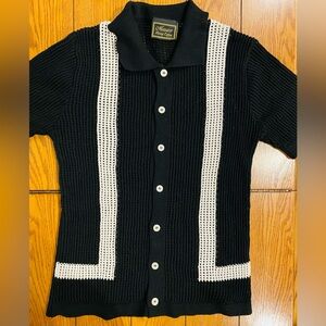 Men’s Massive Luxury Edition Knitted Button Down Sweater, medium, black/white